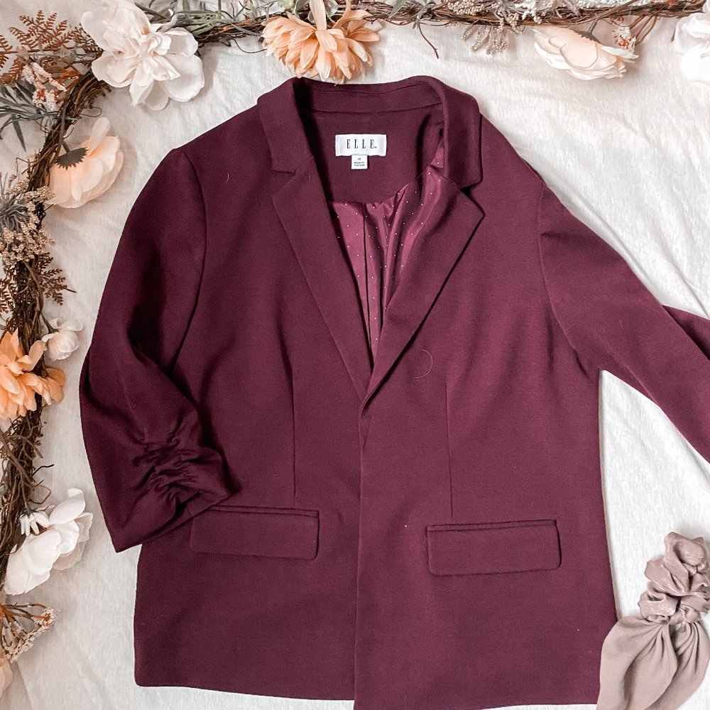 ELLE Maroon Stretch Blazer with Cropped Sleeves